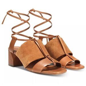 NWOB Vince Dunaway Ankle Tie Block Heel Hazelnut Brown Leather Sandal Size 7.5